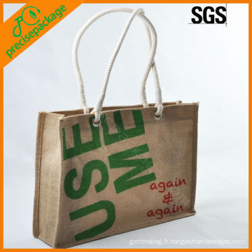 Personnalisé OEM welcom mode coton corde poignée oeillet stratification polypropylène jute fourre-tout sac à provisions (PRA-953)